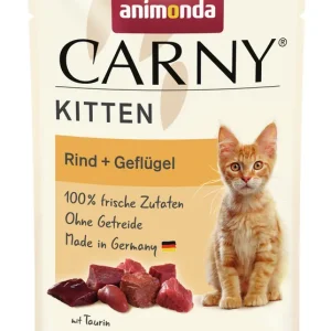 Sparpaket 12 x 85 g Animonda Carny Kitten Rind + Geflügel Katzen Nassfutter Abverkauf